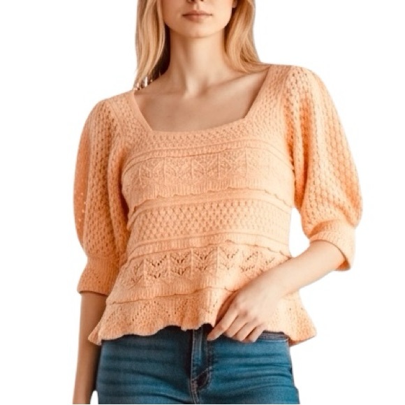 BiBi Tops - NWT Urban Outfitters Bibi Crochet Sweater Cropped Puff Sleeves SZ XL